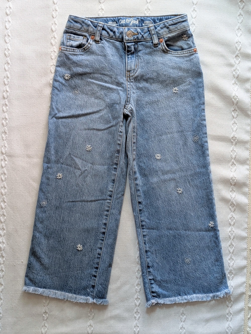 Cat & Jack Light Blue Embroidered Wide-Leg Jeans